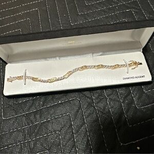 18 k gold over Sterling Silver diamond accents love bracelet 7”